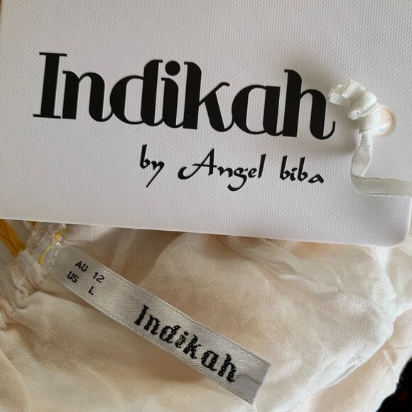 INDIKAH BY ANGEL BIBA YELLOW STRIPED SKIRT SIZE L  NEW - Picture 10 of 11